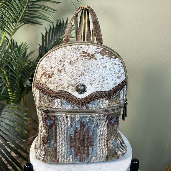 Myra Backpack Hair Hide Canvas weave tooled Leather Aztec Perfect Western main image 4